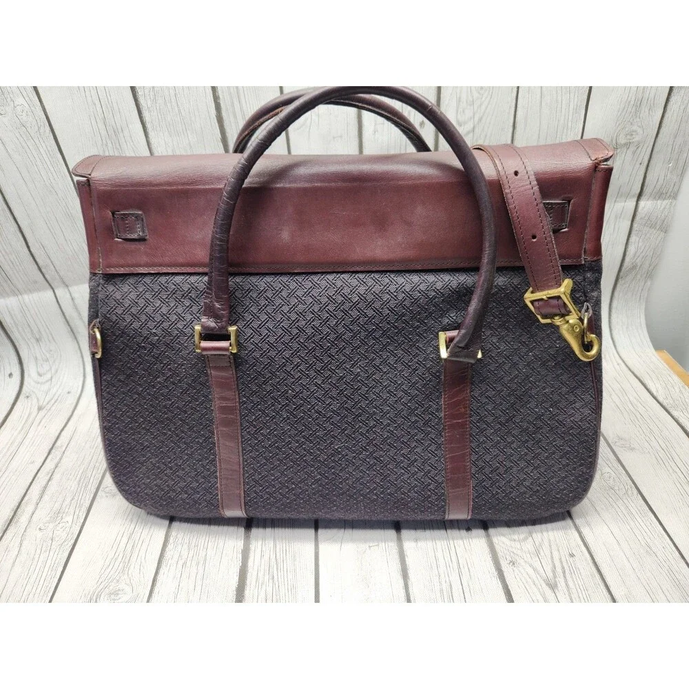 Hartmann Tweed Burgundy Leather Briefcase Attache Case Tote Overnight Bag Travel